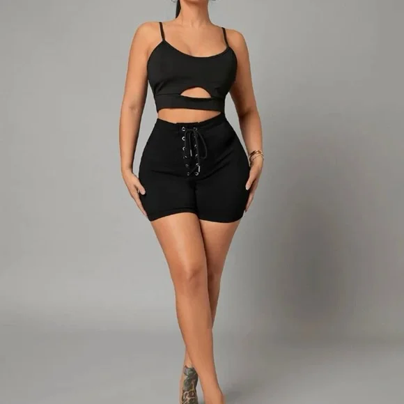 SHEIN Short with eyelets and front drawstring Size L Black - Picture 4 of 11